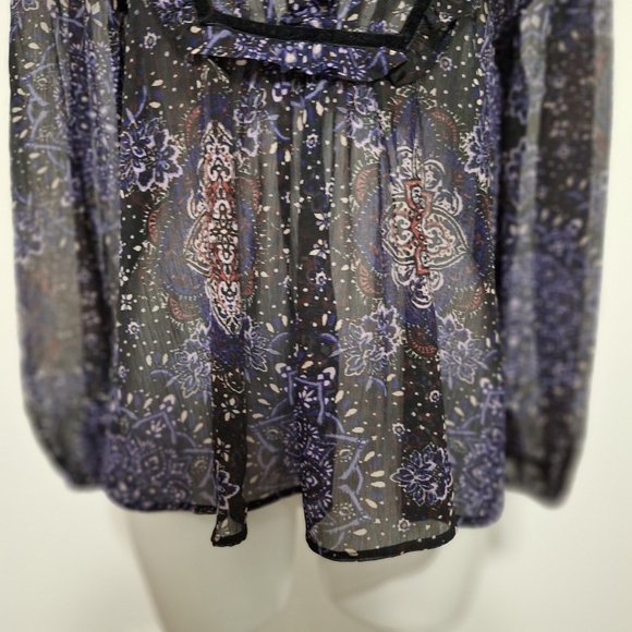 Maurices "NEW" Black Purple Whimsigoth Witchy Velvet Trim Peasant Blouse Size M - Picture 4 of 13